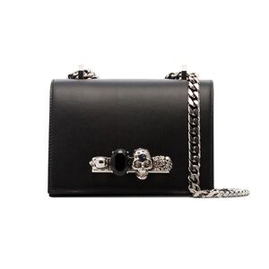 ALEXANDER McQUEEN Black Smooth Leather Jewelled Satchel